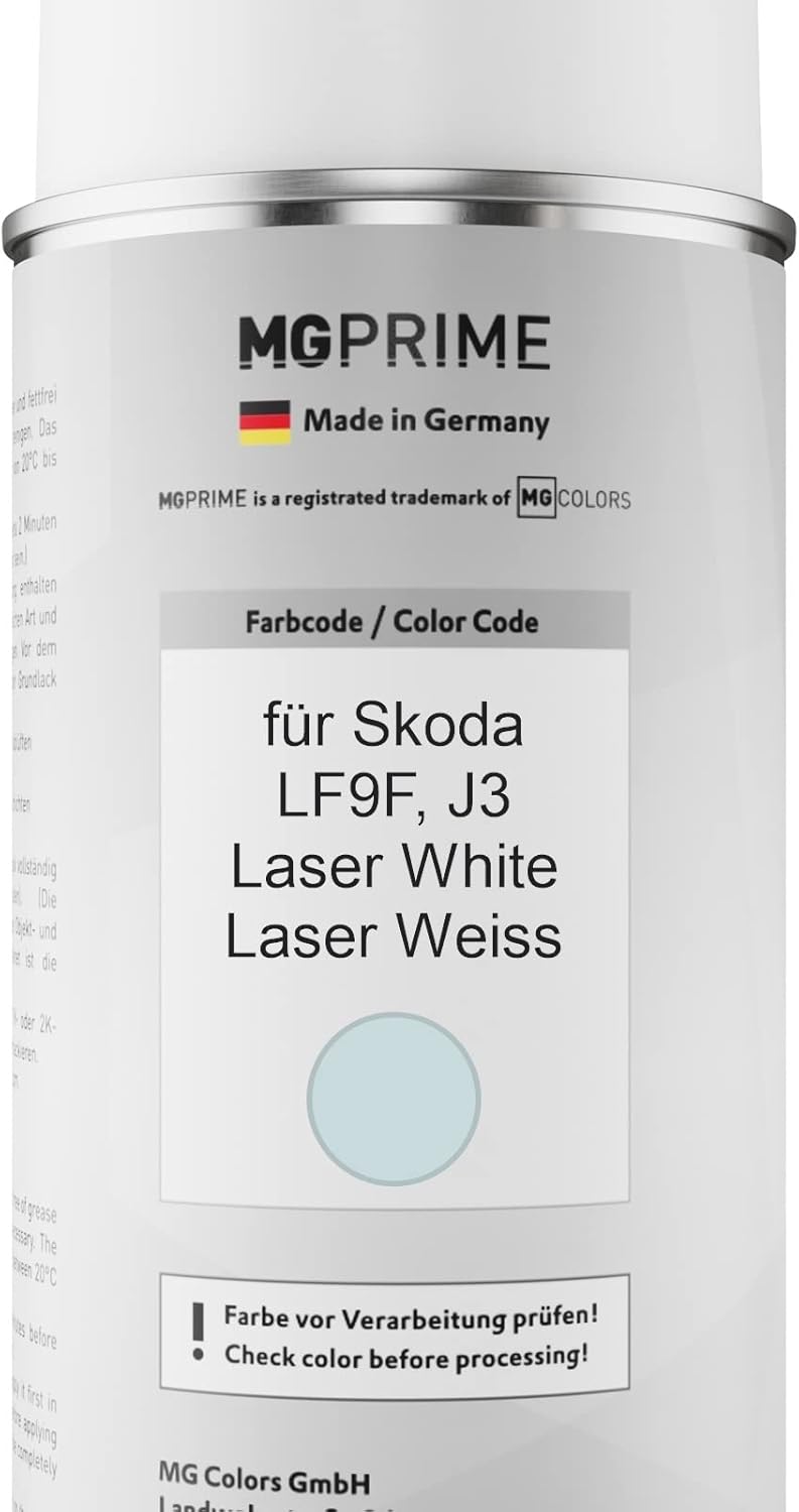 MG PRIME Autolack 2K Spraydosen Set für Skoda LF9F / J3 Laser White/Laser Weiss Basislack 2 Komponen