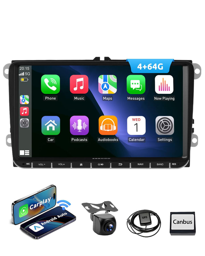 ESSGOO True 4+64G 9 Zoll Autoradio mit Carplay und Android Auto, Android 15 Car Radio Für VW Golf 5