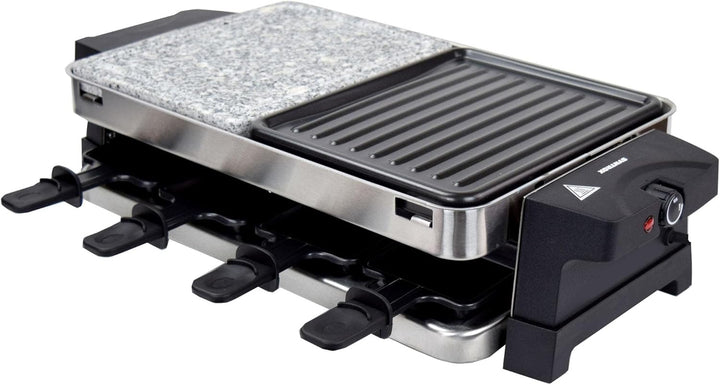 Syntrox Germany RAC-1500W-Bern Edelstahl Design Raclette mit heissem Stein und Grillfläche - für bis