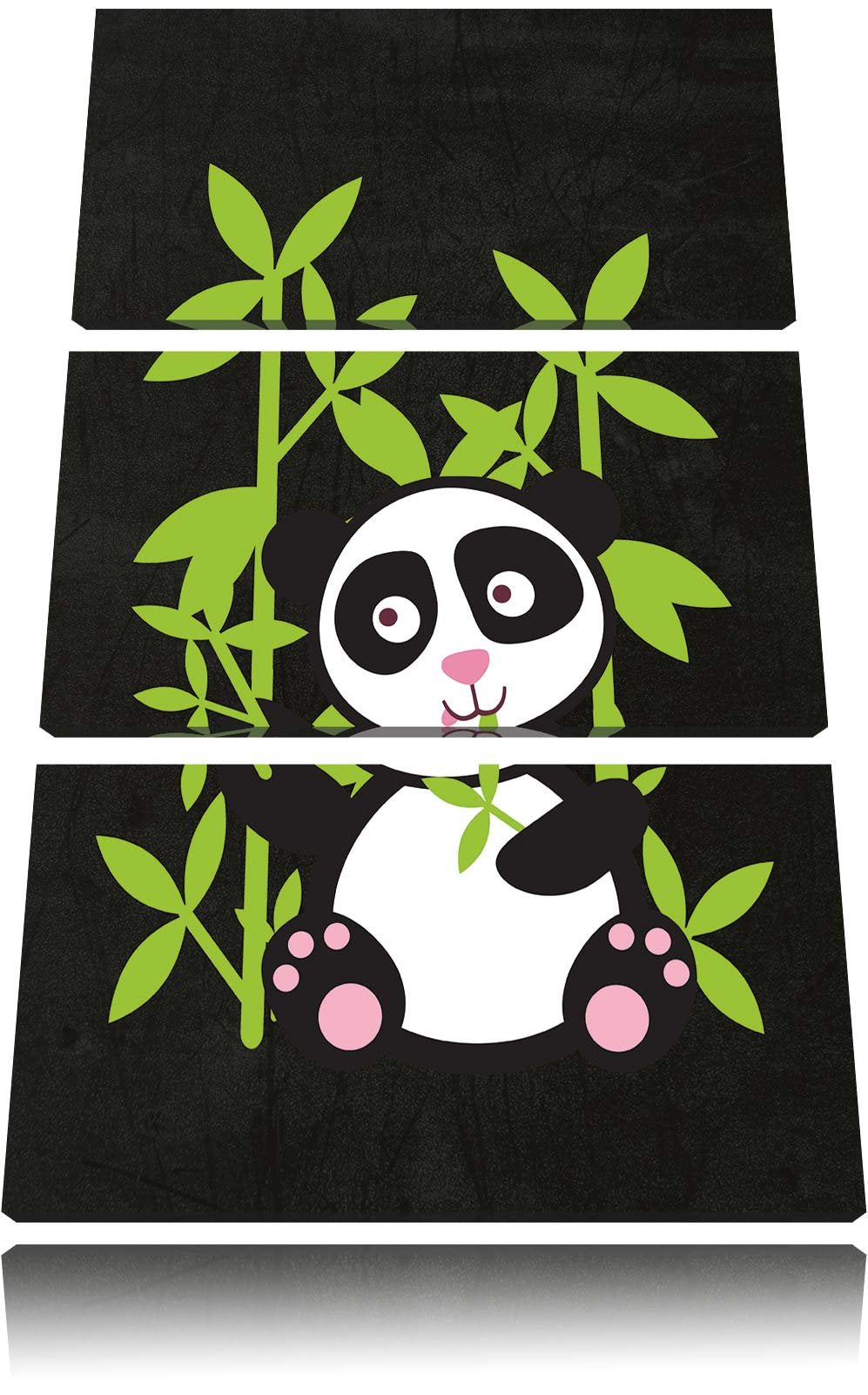 Pixxprint Süsser Panda mit Bambus als Leinwandbild/Grösse: 3 Teilig (120x80) cm/Wandbild/Kunstdruck/