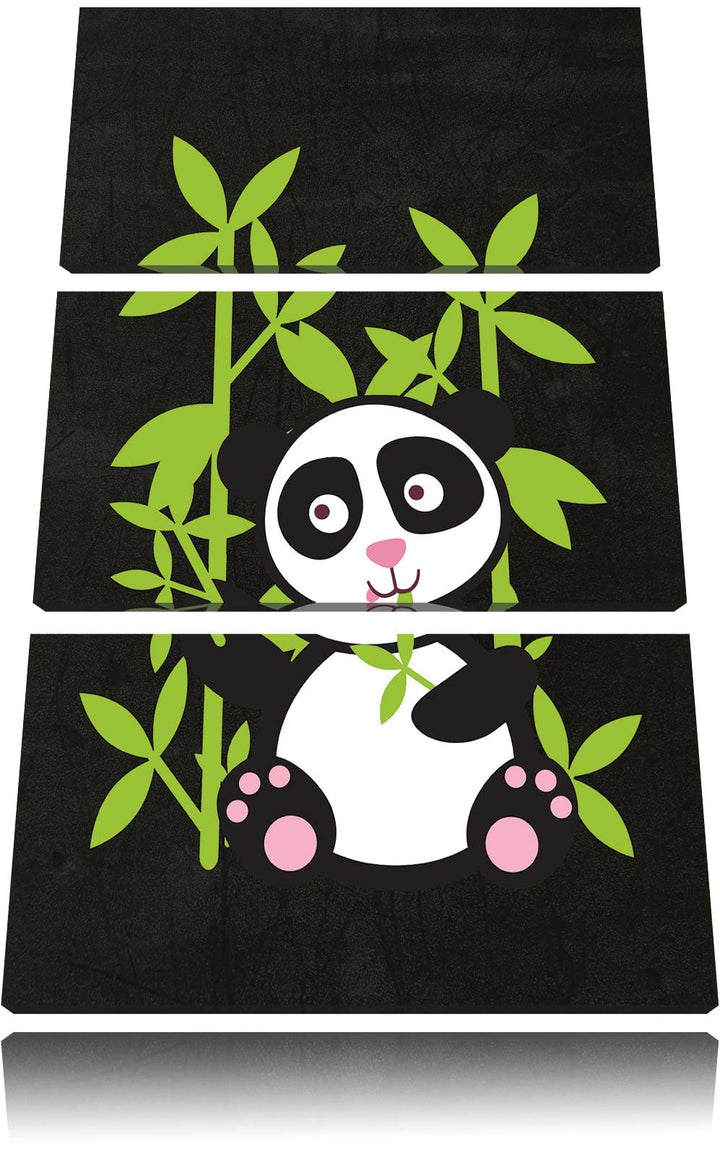 Pixxprint Süsser Panda mit Bambus als Leinwandbild/Grösse: 3 Teilig (120x80) cm/Wandbild/Kunstdruck/