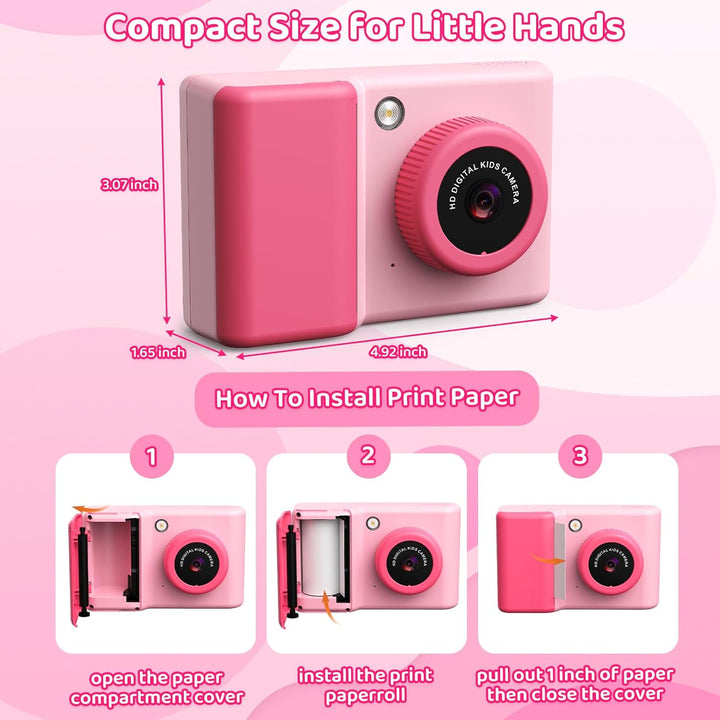 Ushining Sofortbildkamera Kinder, 1080P HD Kinderkamera Sofortbildkamera mit 32GB Karte & DruckerPap