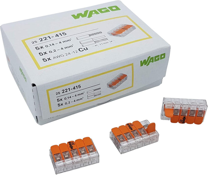 WAGO Steckklemme 5-Fach mit Hebel für starre (0,2-4 mm²) und flexible (0,14-4 mm²) Drähte zum wieder