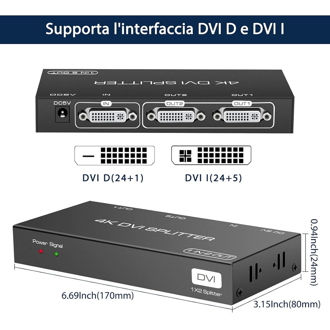 VEDINDUST DVI Splitter mit 2 Ports, der Splitter mit 1 Eingang und 2 Ausgängen unterstützt Auflösung