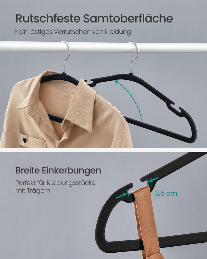 SONGMICS Kleiderbügel Samt, Bügel 50er Set, 43 x 21 cm, Samtbügel rutschfest, breite Schulterkerben,