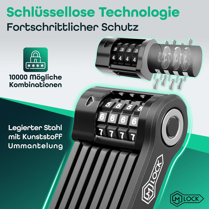 M-LOCK Faltschloss 120cm - Fahrradschloss Diebstahlsicher [Individueller Pin] Zahlenschloss Schnelle