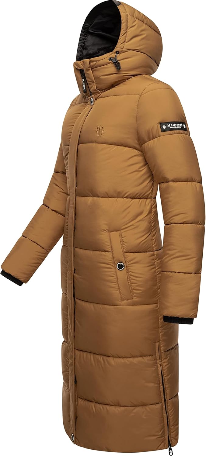 MARIKOO Damen Wintermantel Warmer Steppmantel lang mit Abnehmbarer Kapuze Reliziaa XS-3XL L Camel, L