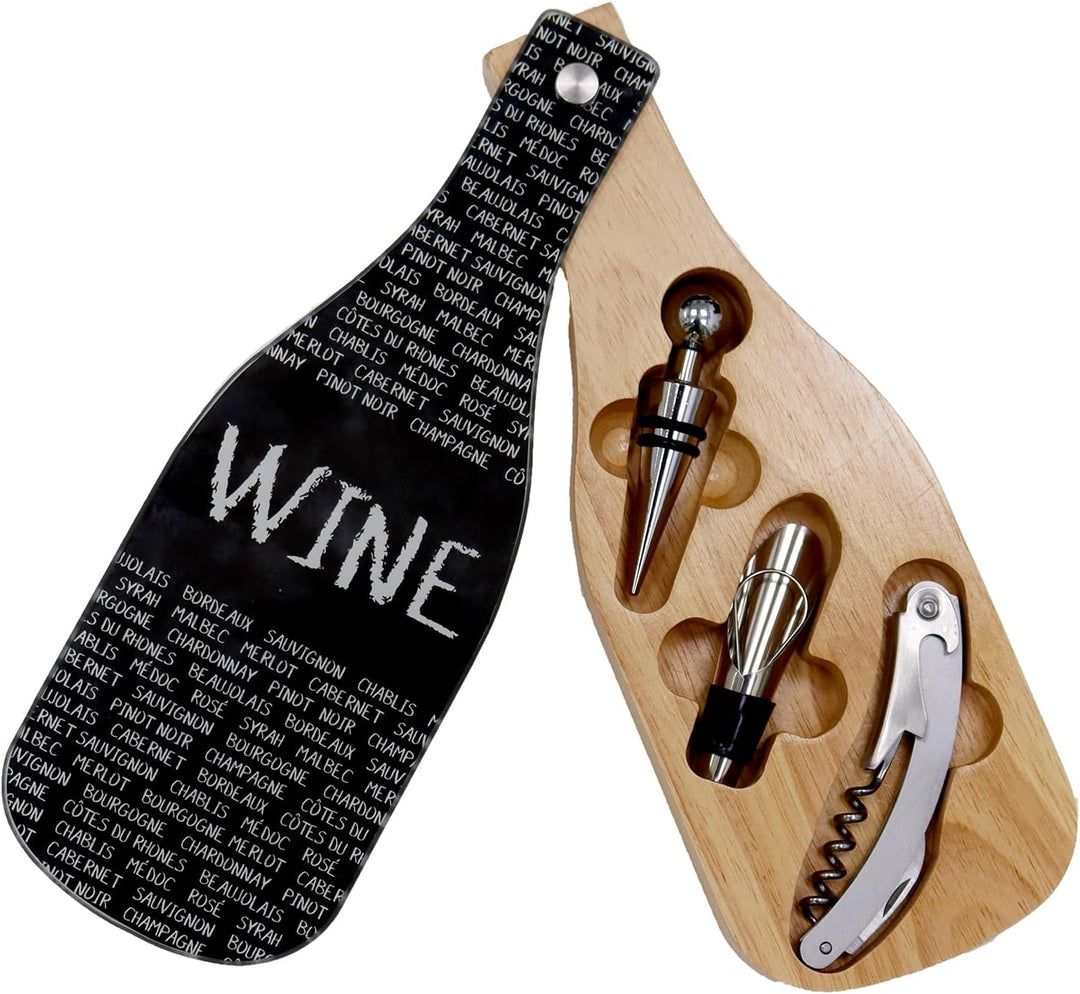 Weinzubehör-Geschenk-Set, 3-teilig, Weinflaschenverschluss aus Holz, Korkenzieher, Schraubenzieh-Set