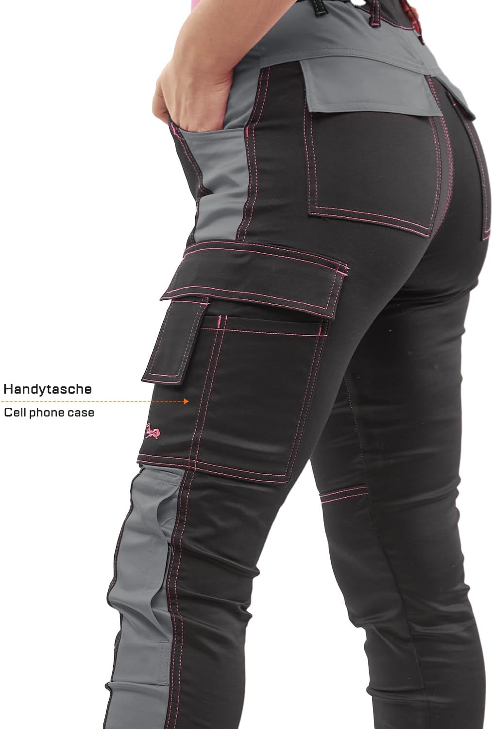 strongAnt Damen Arbeitshose komplett Stretch für Frauen Bundhose mit Kniepolstertaschen Schwarz Grau