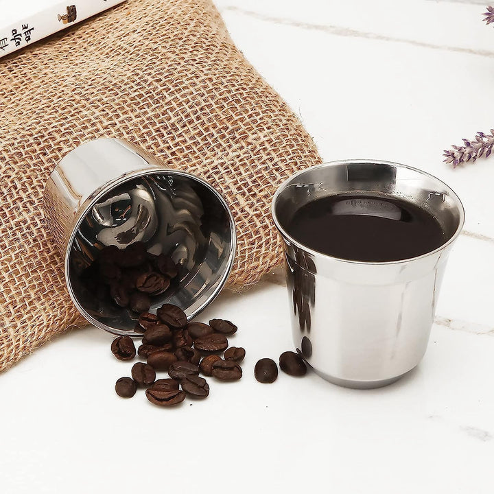 Easyworkz Espressotassen aus Edelstahl, doppelwandig, isoliert, 75ml Demitasse-Tassen, 2er-Set, hitz