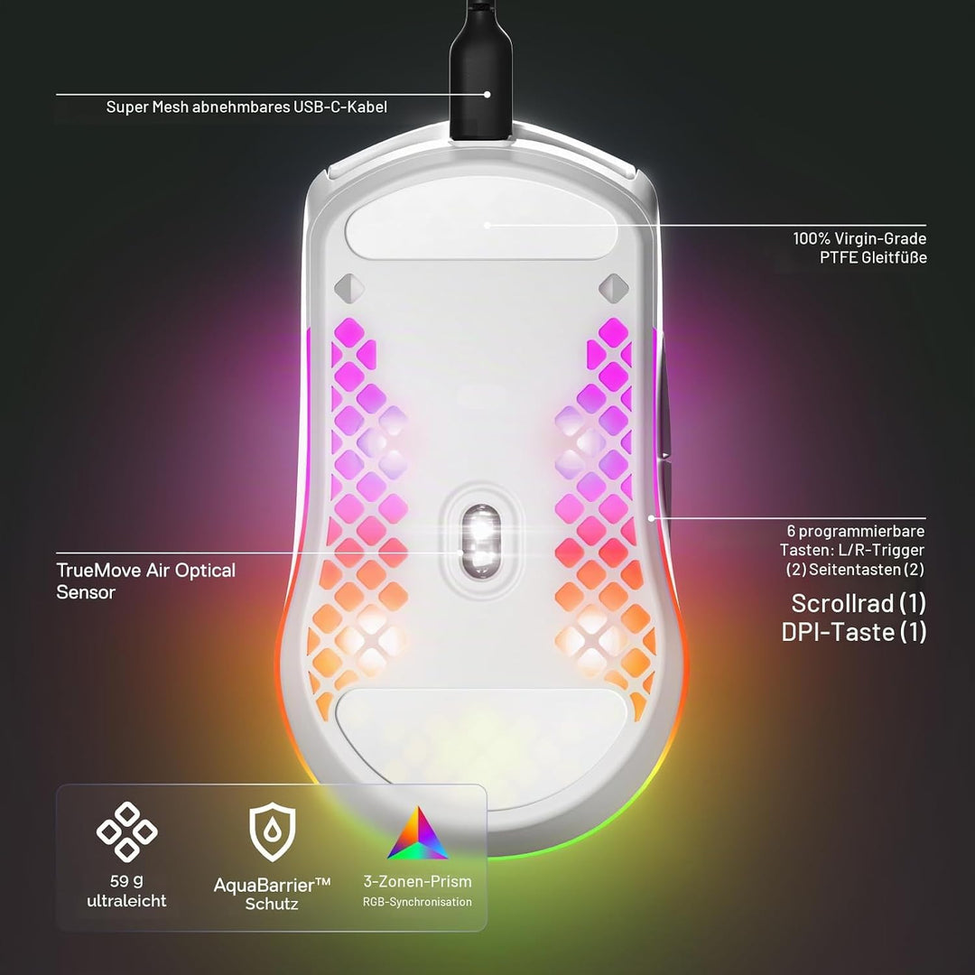 SteelSeries Aerox 3 Wireless Snow (2022) - Superleichte Gaming-Maus - 68 g Gewicht und wasserabweise