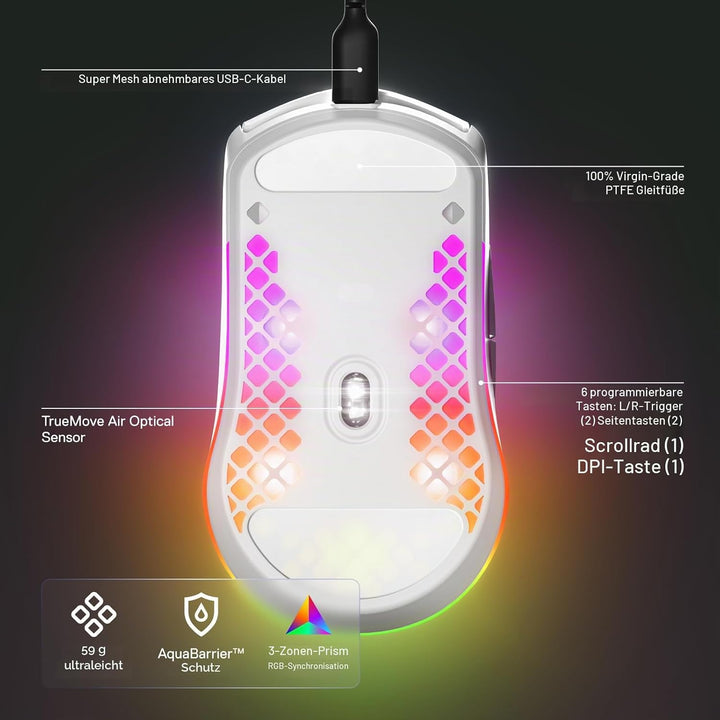 SteelSeries Aerox 3 Wireless Snow (2022) - Superleichte Gaming-Maus - 68 g Gewicht und wasserabweise