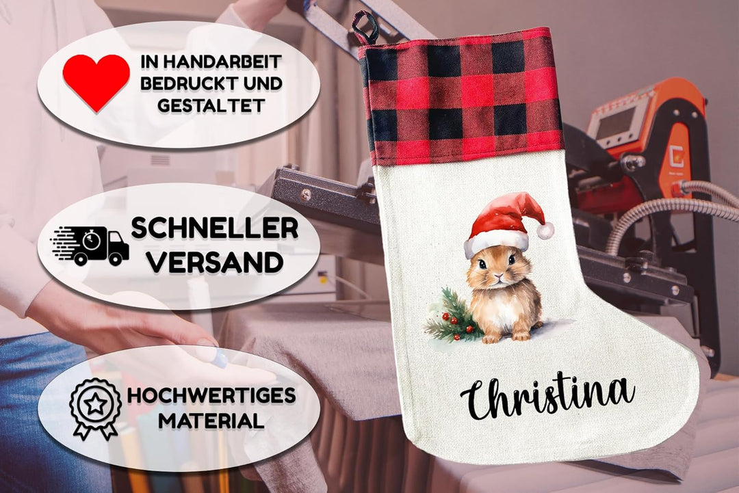LIEBTASTISCH - Personalisierte Weihnachtssocken mit Tieren - 40cm x 30cm - Weihnachtsstrumpf zum Nik