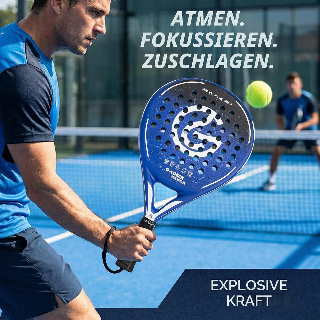 Padel Schläger Iron Hand – 3K Carbon Oberfläche &amp; Stabiler Carbon Rahmen – Runder Padelracket für An