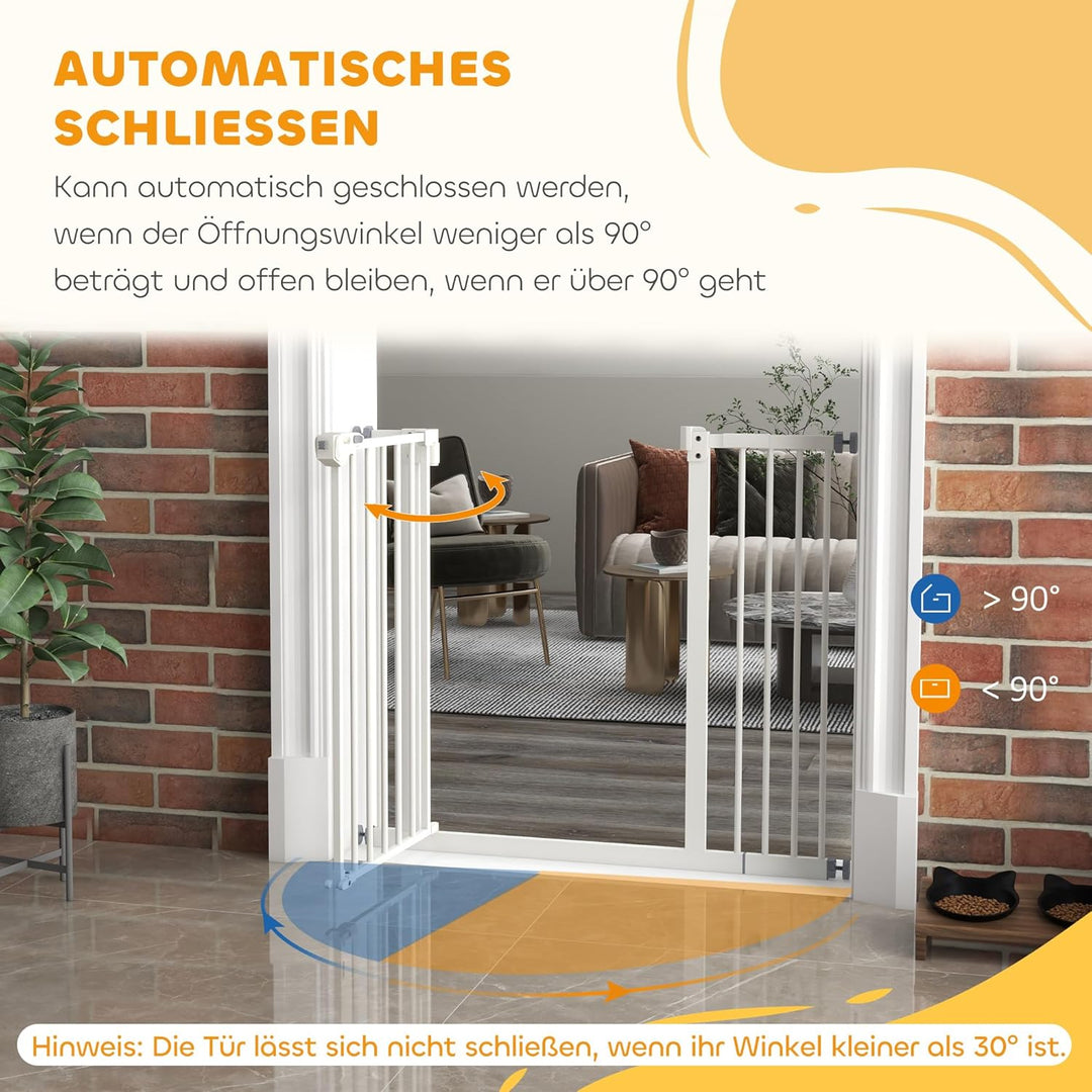 PawHut Türschutzgitter Treppenschutzgitter mit 14 cm Verlängerung Türgitter ohne Bohren mit Auto-Clo