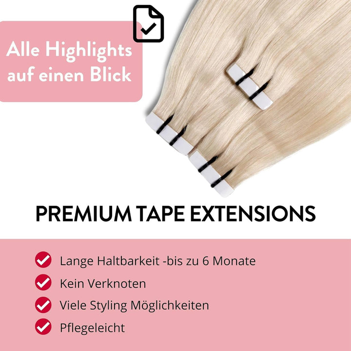 hair2heart Premium Tape Extensions Echthaar glatt - 10 Tapes 2.5g 60cm 10/0 hell-lichtblond 60cm 10