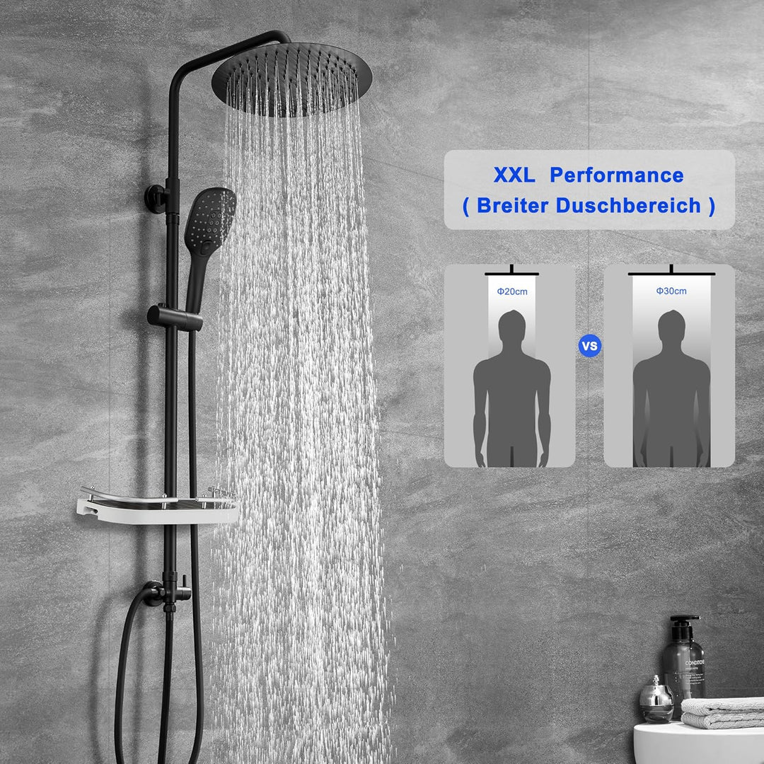 Görbach Duschsystem Duschset ohne Duscharmatur Regendusche Überkopfbrauseset matt schwarz (D30MB+Abl