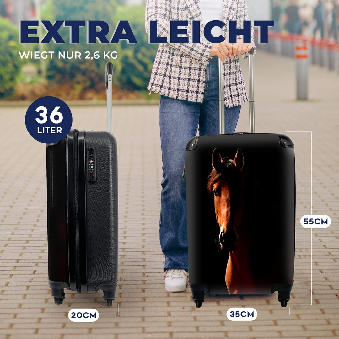 MuchoWow© Koffer Handgepäck Trolley Rollkoffer Kleine Reisekoffer mit 4 Rollen - Pferd - Licht - Por