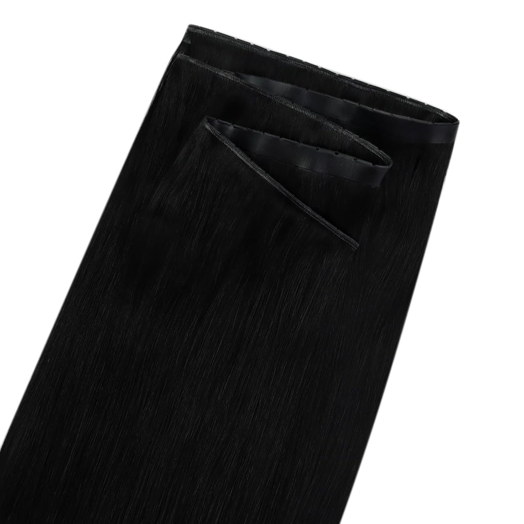 Fshine Butterfly Extensions Echthaar Tressen, Tiefschwarz, 40 cm 50 g, Keine Klobigen, PU-Basis, für