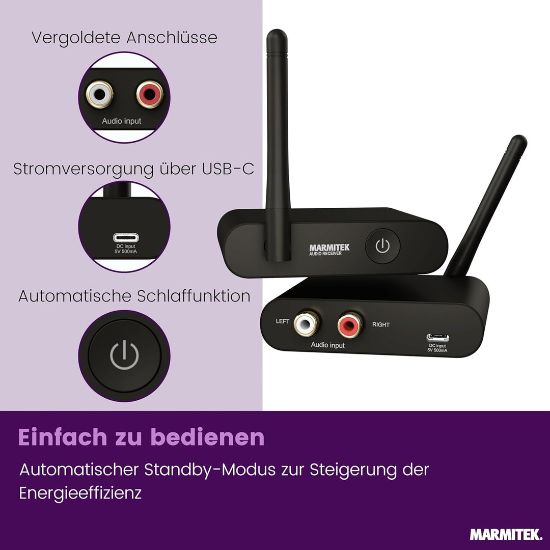Marmitek Funk Audio Übertragung WA300 - Verbinden Sie Ihre Audio Quelle drahtlos mit Ihre Ihre Stere