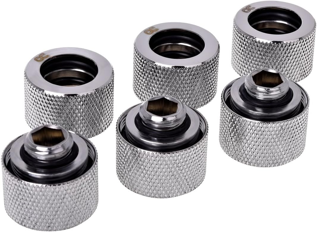 Alphacool HT 16mm HardTube Anschraubtülle G1/4 für Messingrohre - Gerändelt - Chrome 6er Pack