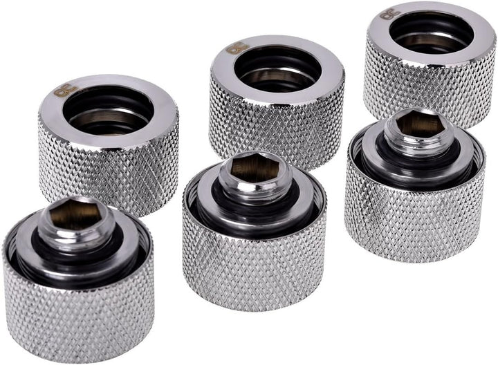Alphacool HT 16mm HardTube Anschraubtülle G1/4 für Messingrohre - Gerändelt - Chrome 6er Pack