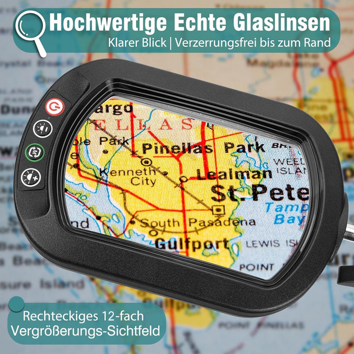 10X Lupe mit Licht und Ständer, 3-in-1 Lupen-Stehleuchte, 5 Farbmodi Dimmbar lupenlampe, leselupe fü