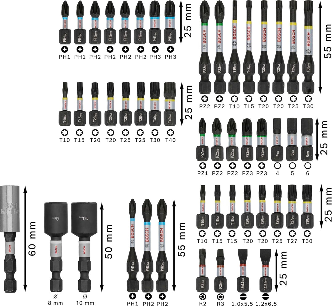 Bosch 50x PRO Impact Set, 50-tlg. (200 x 107 mm, Professional Zubehör Schraubendreher, Schraubendreh