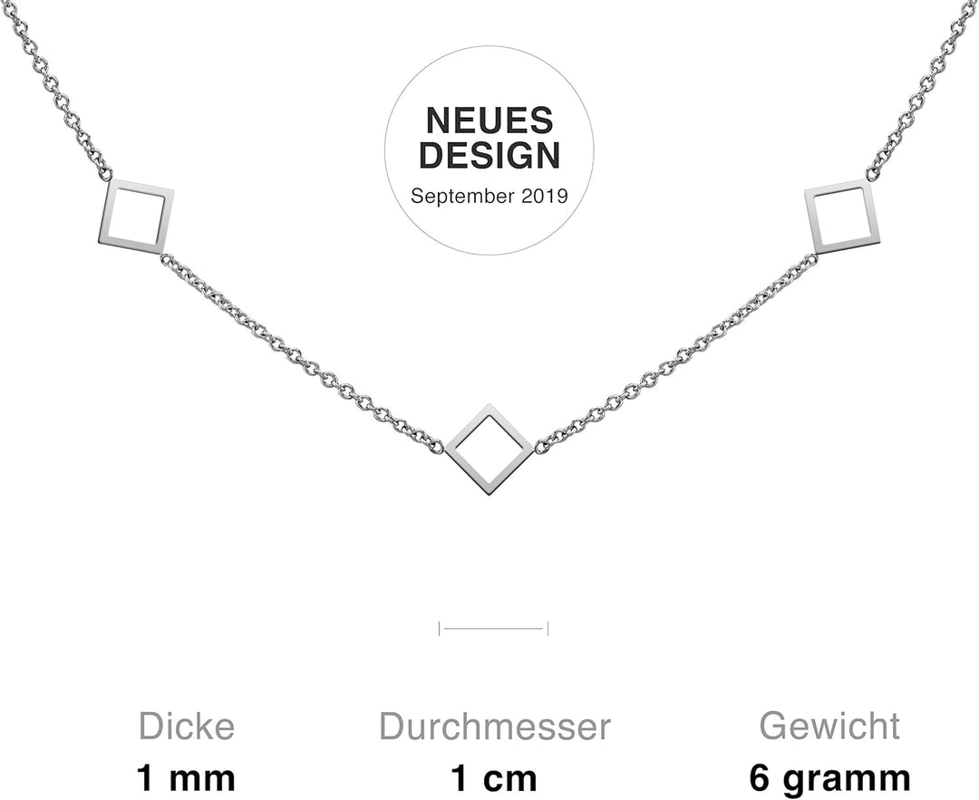 BAFFOS® Halskette für Frauen - Stanz Raute Plättchen Kette Damen aus widerstandsfähigem Edelstahl in