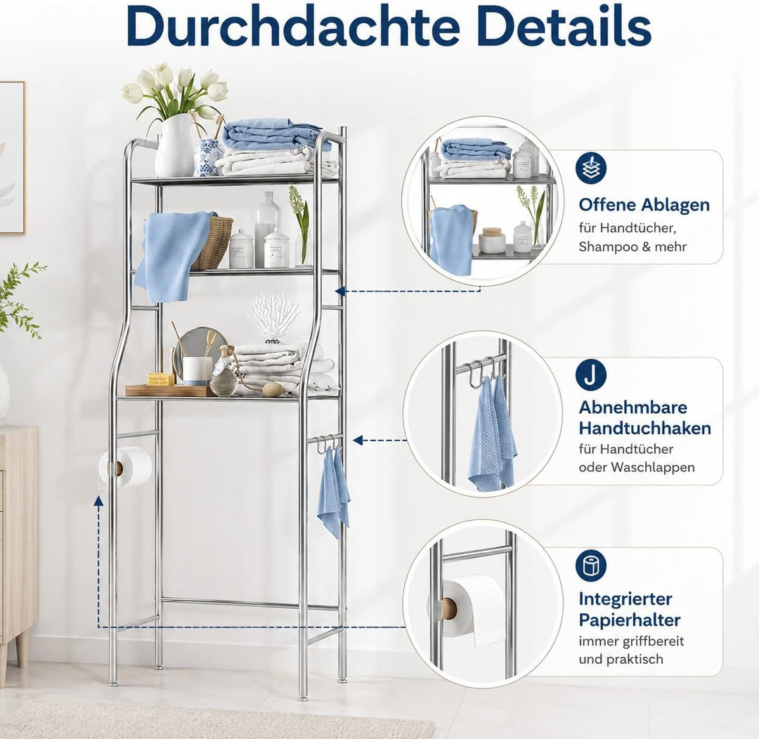Garvee Toiletten-Regal, 3-stöckiges Badezimmerregal, mit verstellbaren Einlegeböden und Aufbewahrung
