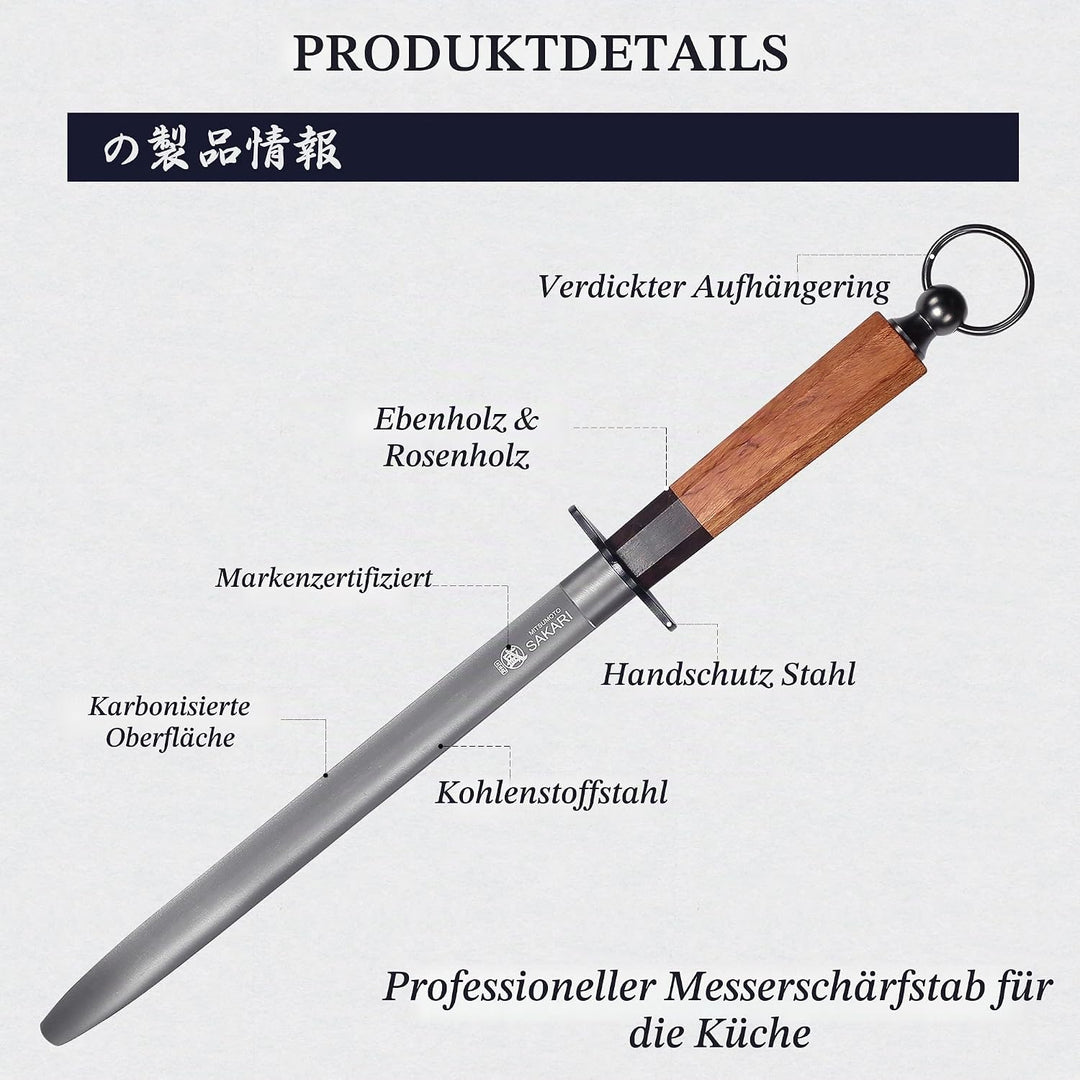 MITSUMOTO SAKARI 40 cm japanischer Profi-Wetzstahl, flacher Wetzstahl, hoher Kohlenstoffgehalt, geei