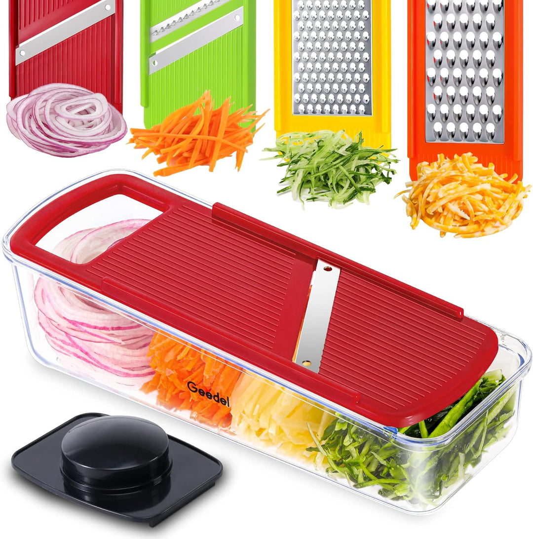 Geedel 4 in 1 Multifunktion Mandoline Gemüsehobel, Zwiebelschneider Gemüseschneider Manuell Käsereib