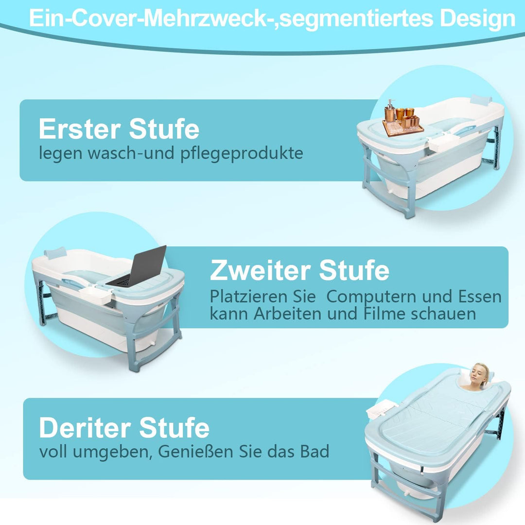 Izrielar Faltbare Badewanne für Erwachsene - Praktisch mobile Badewann mit abnehmbarem Deckel sowie
