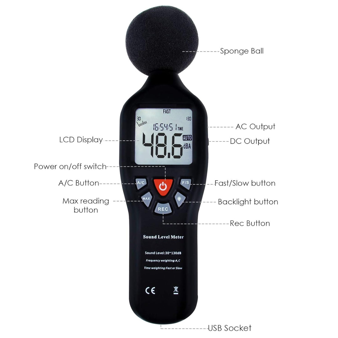 Instrument Kompakt Fachmann Digital Klang Niveau Meter Dezibel mit Hintergrundbeleuchtetes Anzeige H