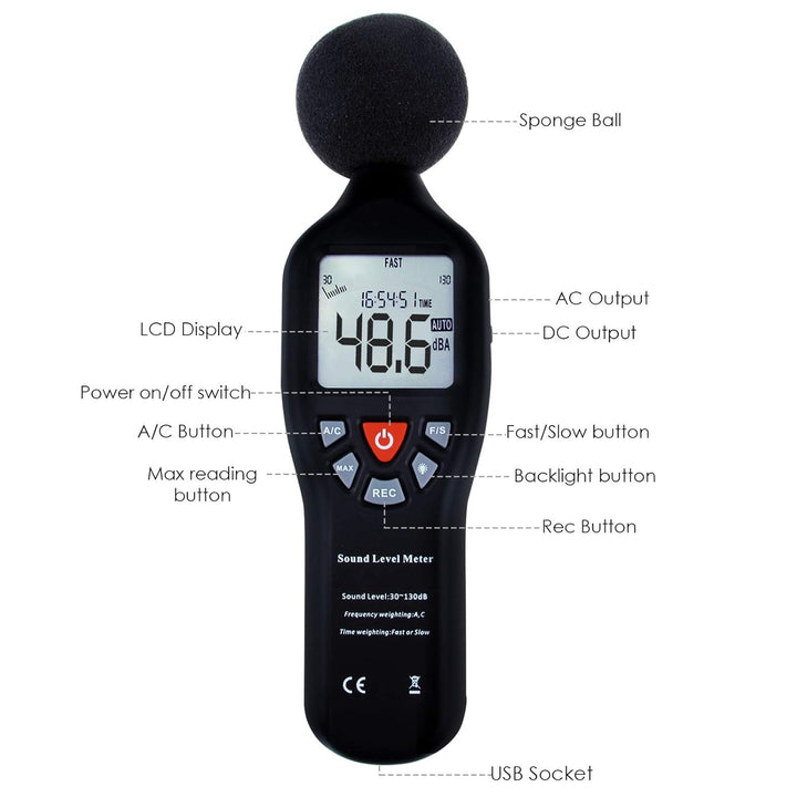 Instrument Kompakt Fachmann Digital Klang Niveau Meter Dezibel mit Hintergrundbeleuchtetes Anzeige H
