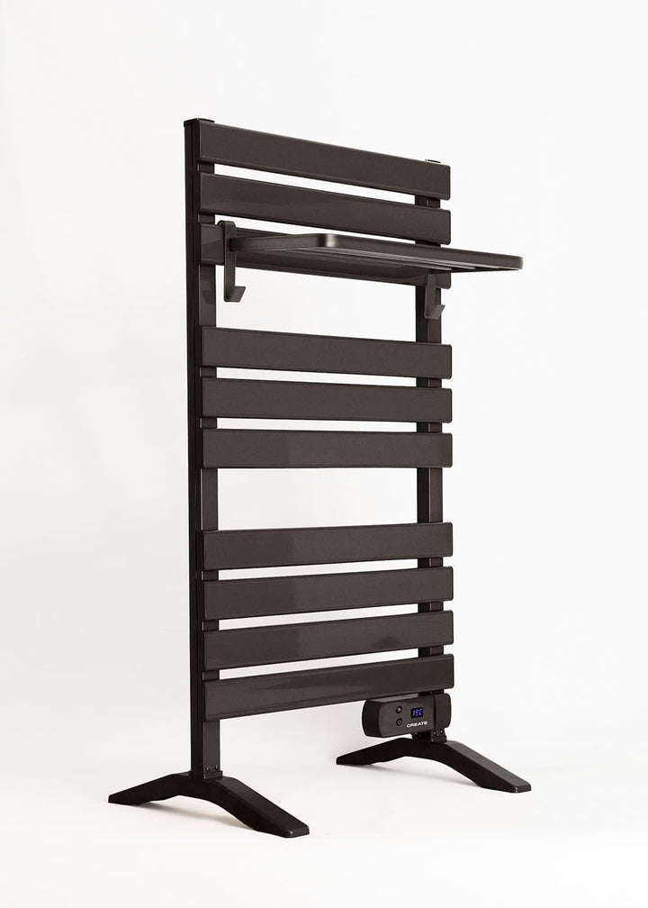 CREATE / WARM Towel 500W / Elektrischer Badheizkörper Schwarz mit Standfüssen und Regal / 103x55x5cm