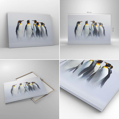 Bilder auf Leinwand 100x70cm Leinwandbild Pinguine Winter Schnee Spaziergang Gross Wanddeko Bild Sch