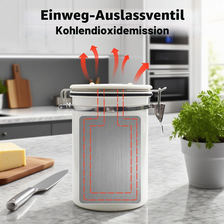 Coffee Bean Container (1.8 L), Airtight, Coffee Canister, Stainless Steel Material, Suitable for Cof