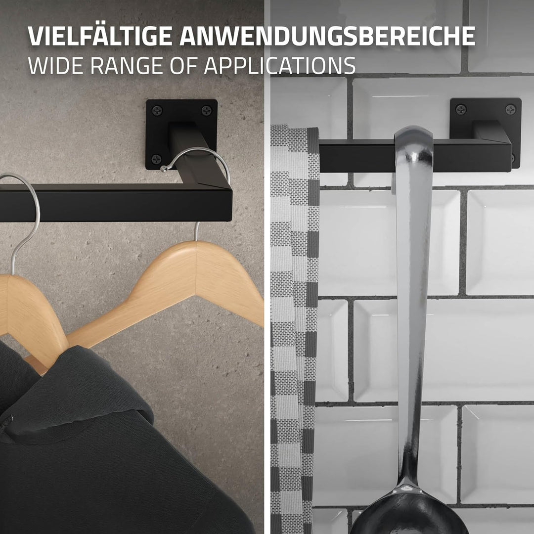 ML-Design Kleiderstange Rechteck für die Wand, T30cm x B90cm, Schwarz, aus Stahl, rostfrei, Garderob