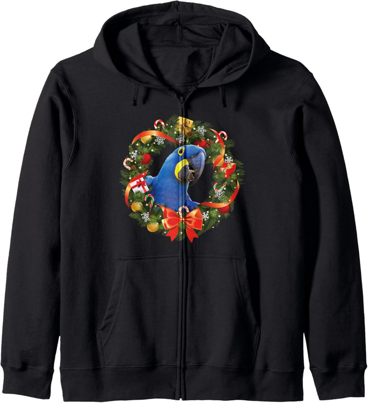 Hyazinth-Ara Papagei Weihnachtskranz Kapuzenjacke