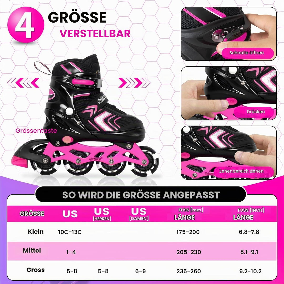 Nattork Inliner für Kinder Verstellbare Inline Skates, 4 Grössen Kinder Inline Roller Skates mit Bel