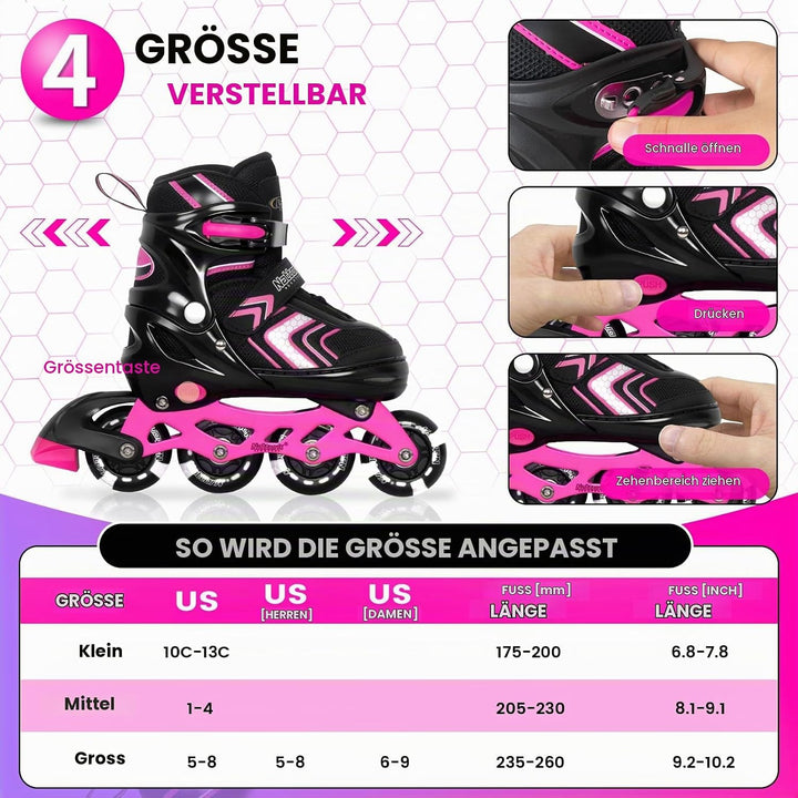 Nattork Inliner für Kinder Verstellbare Inline Skates, 4 Grössen Kinder Inline Roller Skates mit Bel