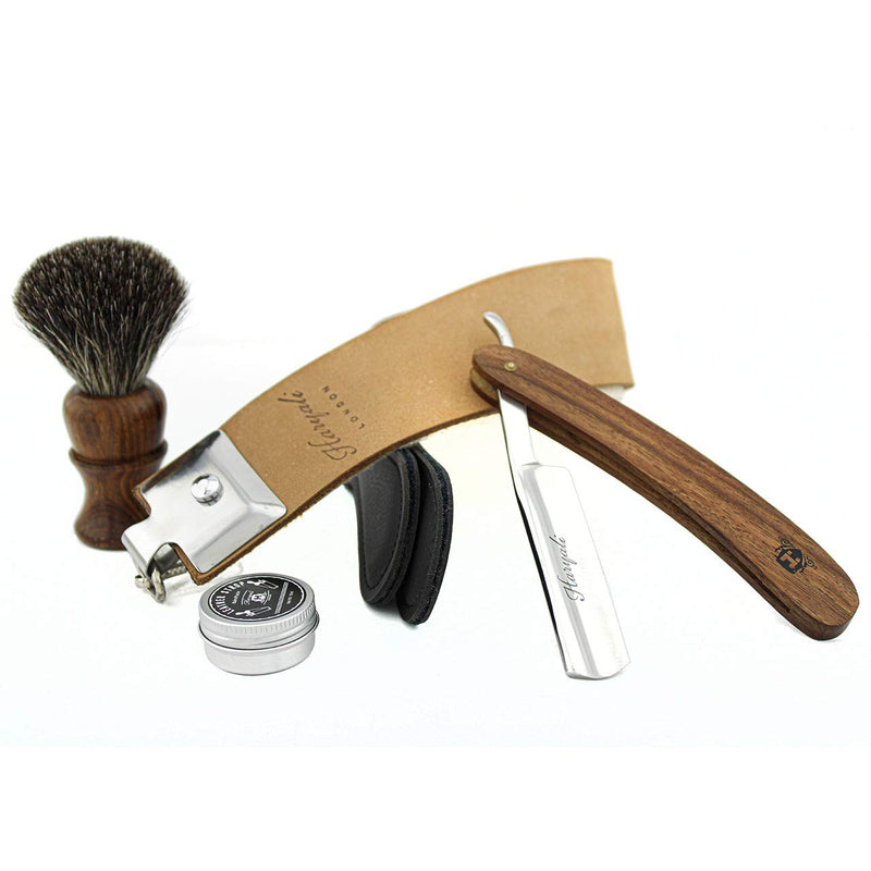 Rasiermesser Set 4-Teilig mit Leder Streichriemen und Schleifpaste