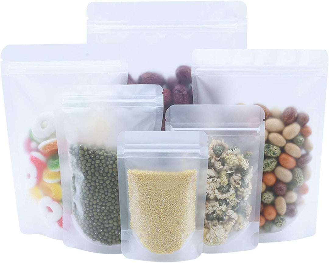 WACCOMT Pack 100 Stück Wiederverschliessbare Aufstehen Lebensmittelbeutel Matt Transparent Musterbeu