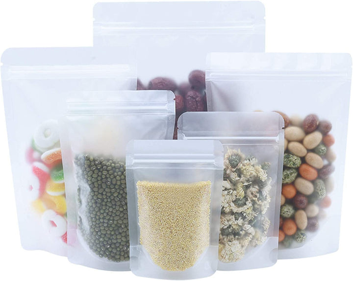 WACCOMT Pack 100 Stück Wiederverschliessbare Aufstehen Lebensmittelbeutel Matt Transparent Musterbeu