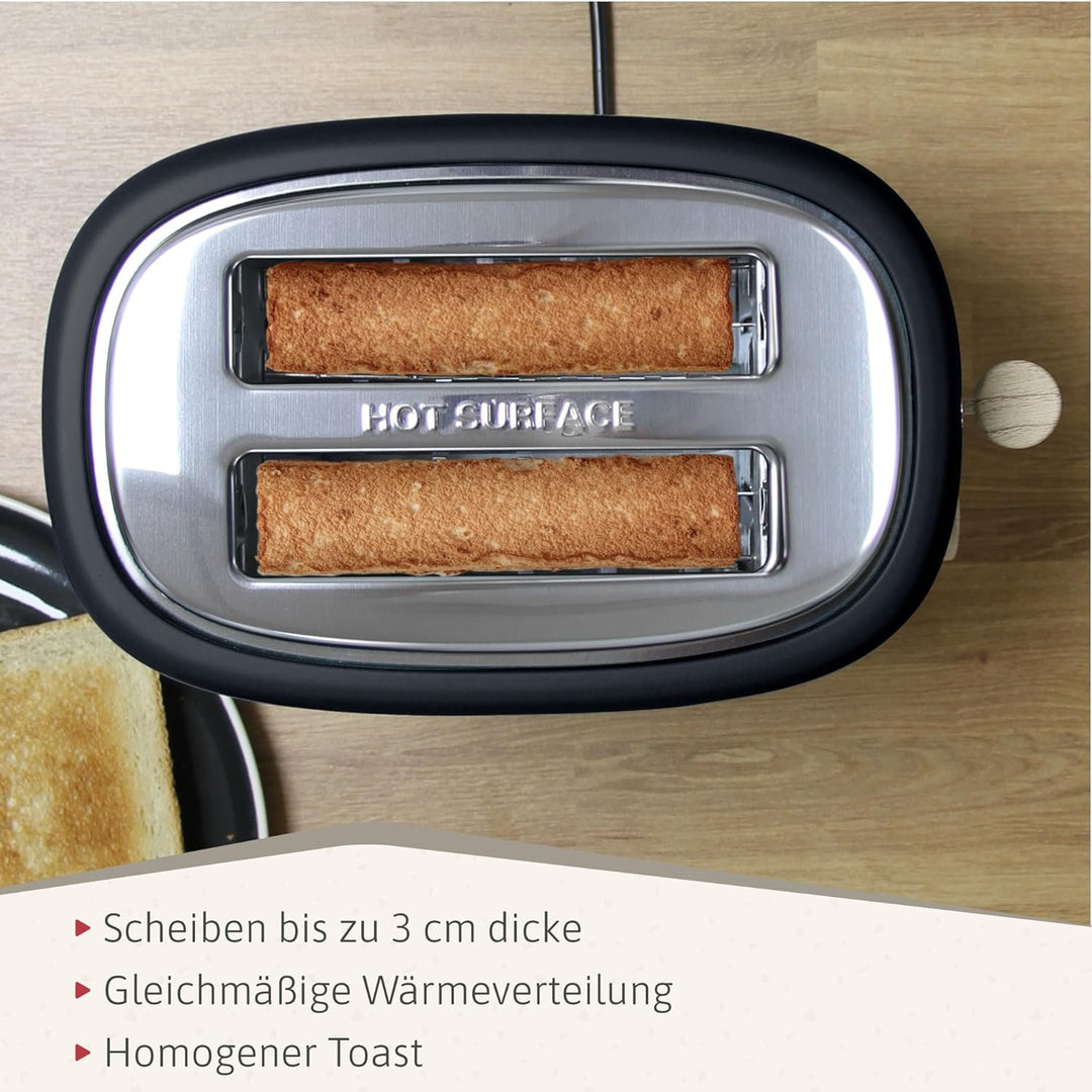 briebe Nordic Toaster mit breitem Schlitz, Toaster für 2 Scheiben, 6 Röststufen, Aufwärmfunktion, Ab