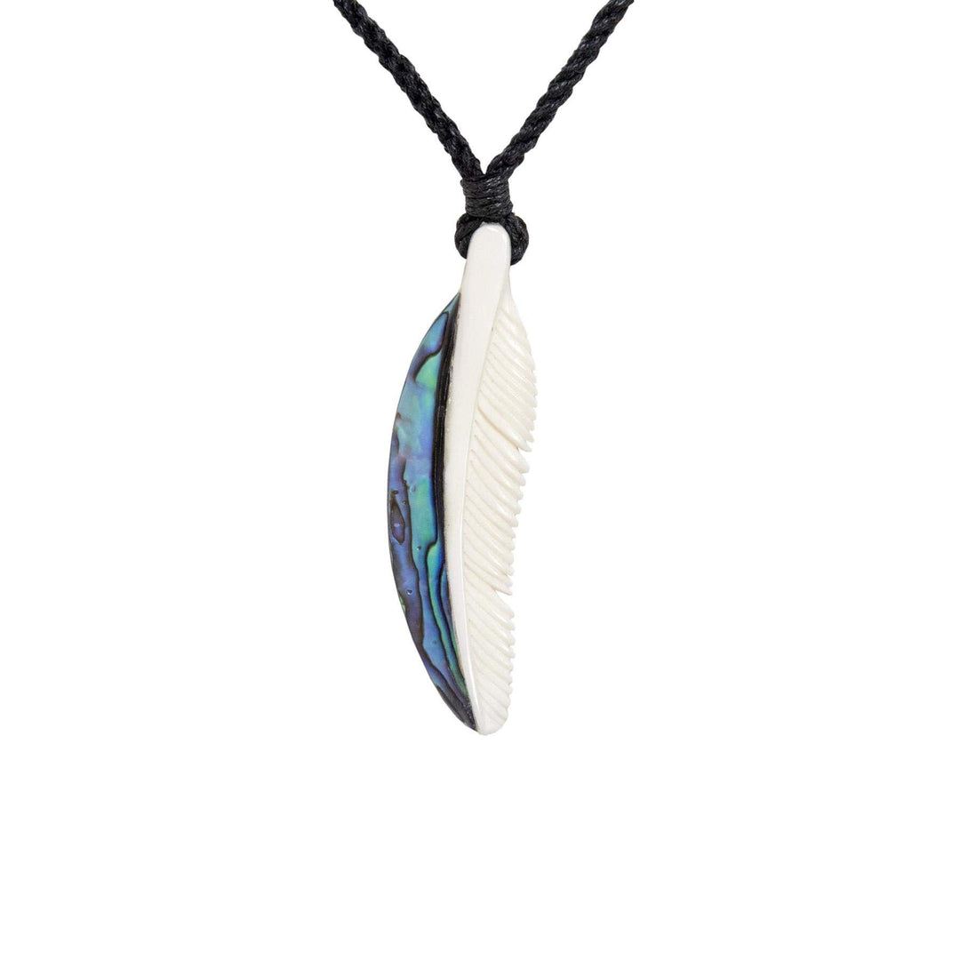 81stgeneration Unisex Geschnitzter Knochen Paua Abalone HEI Heru Anahera Feder Anhänger Halskette