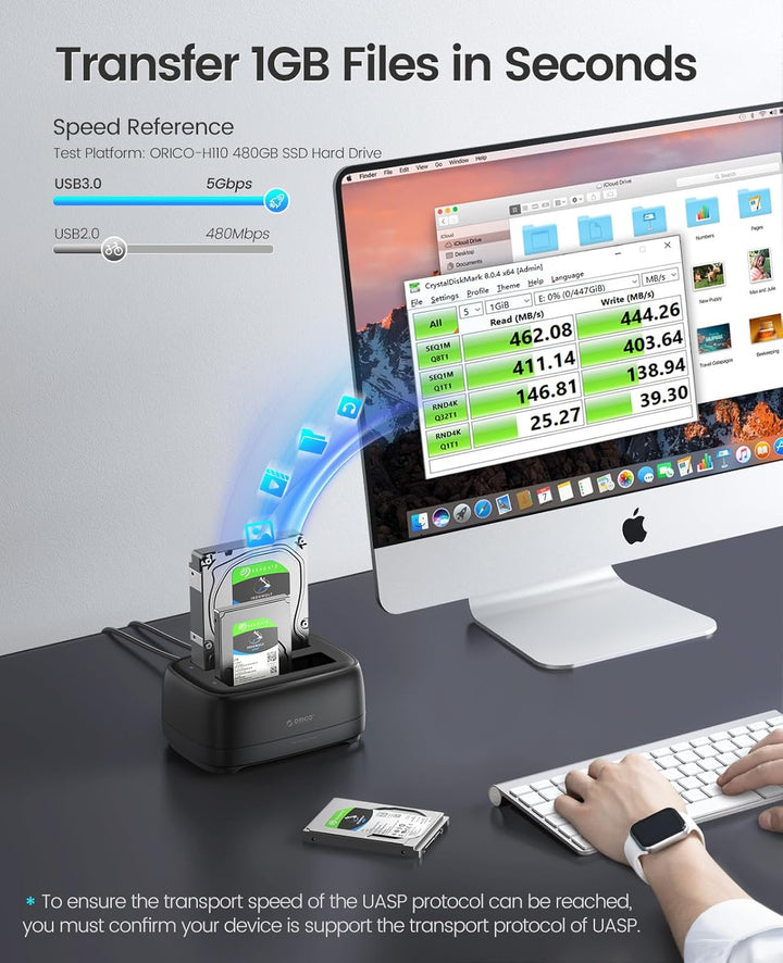 ORICO Dualschacht 3,5 Zoll Festplatten Dockingstation, USB 3.0 HDD Docking Station für SATA 2,5/3,5