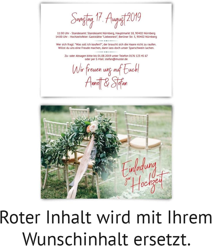 10 x Hochzeitseinladungen Hochzeit Einladungskarten individuell DIN A6 (148x105mm) - Sommerhochzeit,