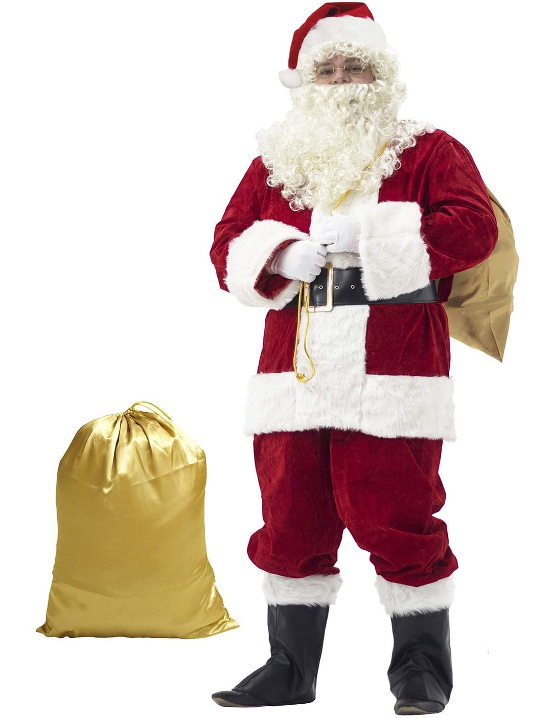 Ahititi Weihnachtsmann Kostüm Deluxe, Nikolauskostüm Santa Claus-Erwachsenenkostüm 10-Teilig, L